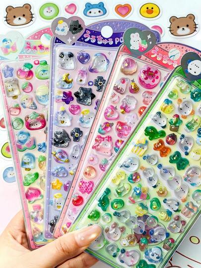 High Quality 3D Cute Stickers, Interesting Shiny Embossed Decorations, Stereoscopic Interesting Japanese Anime Stickers, Crystal Stickers, Solid Material, Exquisite Stereoscopic Shape, Self-Adhesive Waterproof Non-Stick Decorative Stickers