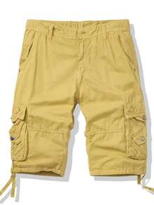 Plus Size Men's Cargo Shorts 100% Cotton Washed Multi Pockets Solid Color Casual Outdoor Work Hiking Camping Daily Wear Comfy Durable Streetwear Fashion Summer Essential Above For Men Teen Boys Male All Match Bottoms - 卡其色 - 查看 4