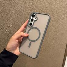 适用于三星 Galaxy A07 A17 S25 FE S24 S23 S22 S21 Ultra Plus A16 A56 A36 A55 A35 的磁吸式无线充电保护壳，磨砂防摔透明硬质后盖 - 灰色 - 查看 6