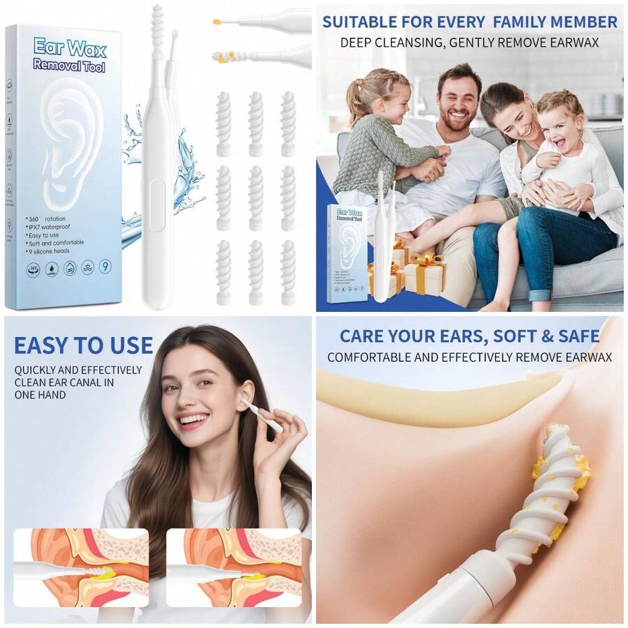2025 Ear Wax Removal Tool, Multifunctional Spiral Ear Cleaner, Q Grips Earwax Cleaning Tool With 9 Replacement Tips, Washable Ea - 如圖所示 - 查看 1