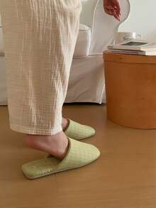 XIXITIAO Sweet Plaid Comfy Lightweight Flat Home Slippers Square Toe Fine Plaid Soft Sole Home Slides All-Season Floor Slippers - Light Green - View 4