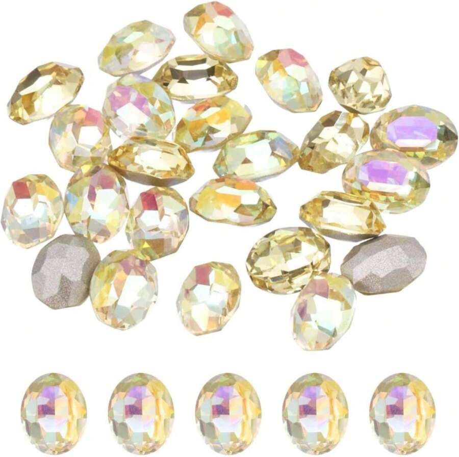 MECCANIXITY 24Pcs Oval Pointed Back Rhinestone, 6 X 8mm Oval Faceted Glass Rhinestone Gems Pointed Back Faceted Glass Beads For Nail DIY Jewelry Making Crafts Shoes Crystal, AB Yellow - Màu sắcX - Xem 1