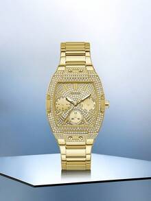 Guess Women's Metal Watch, Elegant Barrel-Shaped Stainless Steel Wristwatch, Sparkling Fully Paved Multifunctional Quartz Watch, Aesthetic Jewelry Style Fashion Accessory GW0104L2 - Gold - View 1