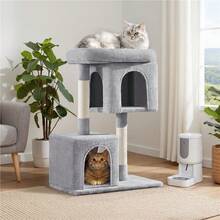 Butterslay 1PC Modern Cat Tree Tower For Small Medium Cats With Cozy Condos, Perch & Sisal Posts For Scratching & Play, Anti-Toppling Indoor Cat Furniture - Xám nhạt - Xem 2