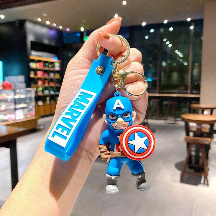1pc [Marvel Fans Cool Style] Blue, White, And Red Silicone Dolls+Shield Pendants, Keychains, Bag Decorations/Holiday Gifts New Year's Gift, Valentine's Day Gift, Easter Gift (Stochastic Style) - Multicolor - View 1