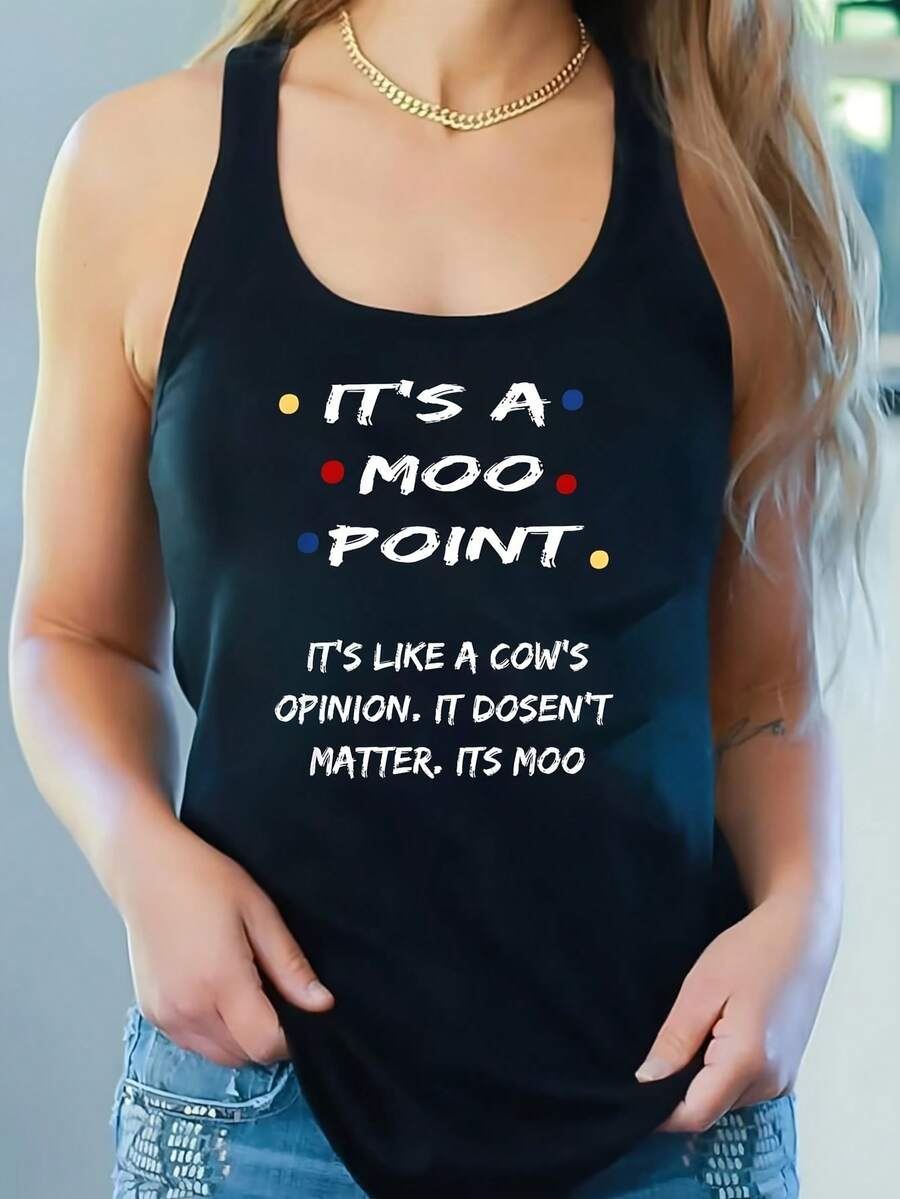 1pc IT'S A MOO POINT Graphics Funny Men Women TV Graphic Joke Women's Plus Size Tank Tops Crew Neck Novelty Shirt Casual Top Funny Graphic Tee Sleeveless Summer Vacation Clothing - 黑色 - 查看 1