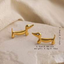 1 Pair European And American Style Dachshund Dog Earrings, Cute & , Suitable For Dates, Parties, Travel, Vacation, Daily Wear - Yellow Gold - View 3