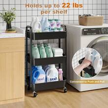 3 - Tier Rolling Storage Cart With Wheels, Multi - Layer Utility Trolley Organizer With Perforated Shelves For Bathroom, Kitchen, Office, Bedroom, Easy To Move And Assemble - 黑色 - 查看 6
