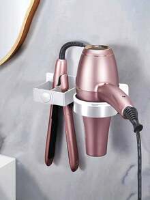 Rose Gold Blow Dryer Holder, Multi-Function Curling Iron Rack, Bathroom Wall-Mounted Storage Shelf, Black ABS Material With Small Drawer, Can Hold High-Power Hair Dryer & Straightener, Heat-Resistant Design, Stable Load-Bearing, Easy Installation Without Drilling, Protect Wall, Organize Beauty Tools, Upgrade Living Quality - View 4