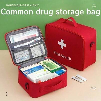 1pc Large & Extra Large First Aid Kit, High Capacity Medical Bag With Adjustable Shoulder Strap, Portable Home Medicine Storage Organizer. Multi-Compartment Emergency Rescue Bag Suitable For Home, Car, Travel, Camping And Business Trips. Waterproof And Moisture-Proof Design, Clear Categorization, Can Store Whole Family's Medical Supplies. Ideal Outdoor Survival Kit And Essential Safety Companion For All Outings.