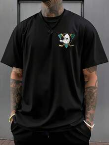 Men's Vintage Hockey Duck Logo T-Shirt - Retro Ice Hockey Design With Duck Emblem & Lettering, Short Sleeve Casual Tee For Sports Fans, Machine Washable Gift Apparel For Hockey Enthusiasts - màu đen - Xem 1