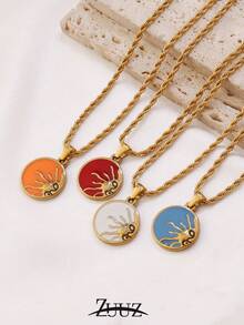 1pc 18K Gold Plated Stainless Steel Colorful Sun Charm Necklace For Women Fashion Female Jewelry Gifts - necklace - View 9