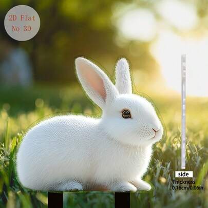 1pc Acrylic Easter Bunny Flat Figurine, 2D Design, Garden Stake Decor, Suitable For Home Garden And Lawn, Brings Sweet And Comfortable Atmosphere, Ideal Outdoor Decoration And Gift Choice.