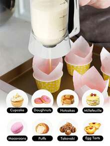 Dispensador de masa para panqueques con asa, dispensador de masa para panqueques, dispensador de masa para panqueques, dispensador de masa para panqueques, bandeja de hornear panqueques con dispensador, perfecto para panqueques, magdalenas, gofres, masa para muffins, pasteles, moldes para magdalenas, utensilios de cocina, utensilios de repostería - Blanco - Ver 5