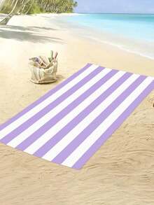 1Pc 29x58 Inch Super Thin Oversized  Stripe Beach Towel, Made With Polyester Cotton And Microfiber Bath Towel, Extra Large  Accessories Essentials Soft Lightweight For Travel Pool Bath Swim Camping Towels Men Women Adults Gift - 紫色 - 查看 1