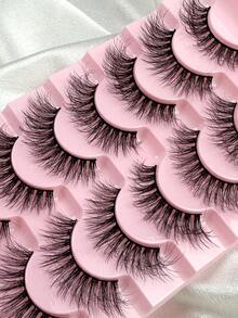 7 Pairs Fluffy Long False Eyelashes Black Band Faux Mink Lashes Cat Eye Lashes Manga Lashes Thick Soft Winged End Eye Elongated Eyelashes False Eyelashes, Strip Eyelashes - Black - View 4