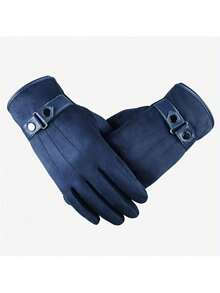 Men's Plush Lined Touchscreen Thermal Gloves, Over 35.56cm, Buckle Strap, Multi Colors, Suitable For Driving Daily Formal Use - Blue - View 11