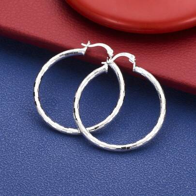 925纯银镀层40毫米简约圆形耳环，女士时尚派对魅力首饰，婚礼配饰