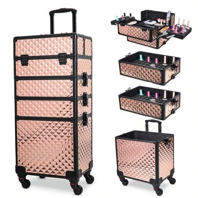 Salon Storage System – Professional Rolling Makeup Case With Wheels, Large Capacity Cosmetic Organizer Trolley For Beauty Salon, Spa & Barber, 360° Swivel Wheels