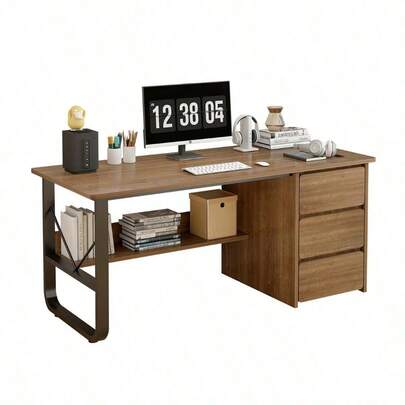 Escritorio de computadora de oficina moderno, escritorio de computadora de oficina con 3 cajones, disponible para el trabajo de estudio