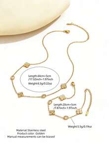 VceTd 一套复古宫廷风四叶草女士首饰套装（项链+手链），时尚设计，精湛工艺，精致串珠质感四叶镶嵌，尽显奢华低调优雅，是节日、生日等场合的理想礼物。 - 金黃色 - 查看 12