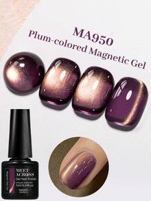 MEET ACROSS 1 Bottle 7ml Plum Cat Eye Magnetic Gel Nail Polish, Gold Gloss Glass Bead Effect Semi-Permanent Soak-Off UV Gel Nail Polish, Suitable For Summer Manicure, DIY Nail Art For Home And Salon - Multicolor - View 2