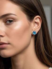 6pcs Multi-Color Faux Crystal Stud Earrings, Y2K Shiny Minimalist Elegant Personalized Sweet Fashion Versatile Earrings For Daily, Casual, Party, Vacation, Nightclub Wear - Multicolor - View 7