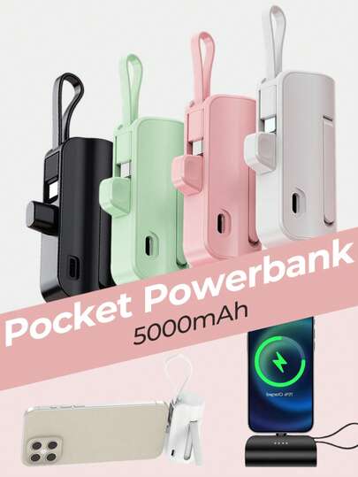 YLYP 5000mAh ultra-kompakt bærbar powerbank med stander, kompatibel med iPhone 14/14Pro/13/12/11/X/8/7/6 Plus og Android Galaxy-telefoner, trådløs powerbank til forretningsrejser