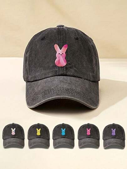 1pc Outdoor Printed Rabbit Washed Baseball Cap, Adjustable Sun Protection Casual Hat Suitable For Spring/Autumn Travel, Beach, Unisex Y2K Style Cap, Valentine's Day
