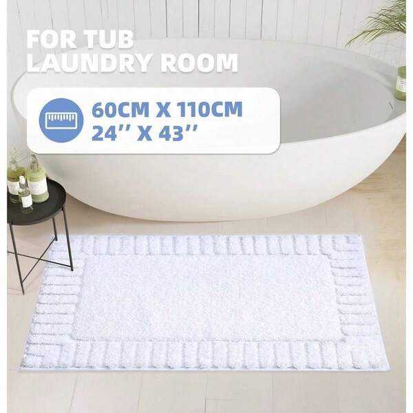 Luxurious 24x43 Soft Shag Microfiber Bath Mat - High Absorbency, Non-Slip Bathroom Floor Rugs, Washable Shower Mats For Stylish Bathroom Decor In White