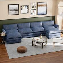 U-Shape Seat Sectional Sofa With Chaise Lounge Convertible Sofa Set For Living Room - 藍色 - 查看 3