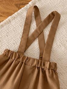 3pcs Baby Boys' Summer Casual Striped Polo Shirt, Bib Shorts, And Bow Tie Gentleman Outfit - Brown - View 8