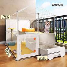 DIY Assembled Kitten Cage With Transparent Panel, Large Cat House With Pullout Litter Box, Multi-Tier Cat Villa - Multicolor - View 12