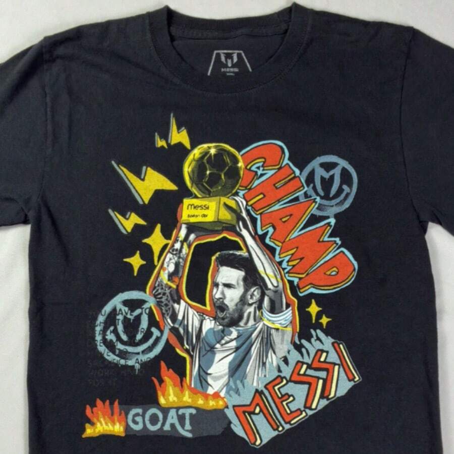 Lionels Messis Collection Soccer T-Shirt Size Small Black Goat Champ Bollon D'Or - 黑色 - 查看 1