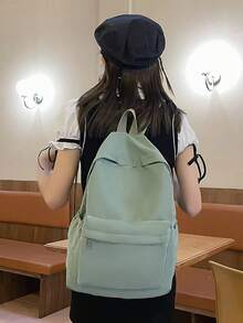 Customize Your Own Backpack, Can Print Your Name Or Holiday Greetings. Create Your Own Personalized Backpack. This New Back-To-School Backpack Features A Nylon Zipper Design, Simple Solid Color, Simple And Practical Style. - Multicolor - View 11