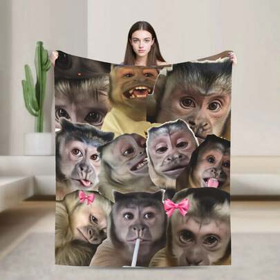 Soft Warm Blanket Travel Monkey Face Collage Bedding Throws  Flannel Bedspread For Living Room Print Sofa Bed Cover