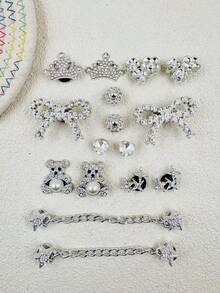 Bộ 16 món phụ kiện giày dép Giáng sinh đính đá lấp lánh tự làm, gồm gấu, nơ, hoa tuyết và dây trang trí, món quà Giáng sinh hoàn hảo. - Nhiều màu - Xem 8