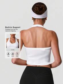 Sodalemon Women's White Racerback Tight Yoga Tank Top With Padded Bra - White - View 4