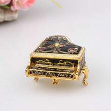 Piano Hinged Trinket Box Enamel Painted Mini Jewelry Box Decorative Ring Earring Holder Creative Home Decor, Perfect Gift For Thanksgiving Day, New Year, Christmas Collectible (Black) - 黑色 - 查看 2