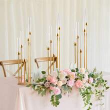 1PC Gold 5 Arm Floor Candelabra Centerpieces,39.4" Tall Gold Candle Holders Pillar Taper Candlestick Stand With Acrylic Lampshades For Wedding Ceremony,Birthday Party,Dinner Party,Home Décor - vàng - Xem 10