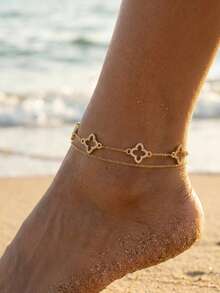 Tobillera de trébol de cuatro hojas para mujer, regalo para amigos - Dorado - Ver 1