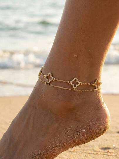 Tobillera de trébol de cuatro hojas para mujer, regalo para amigos