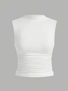 3-Piece Sleeveless Pleated Blouse Set - Black / White / Cream - View 6