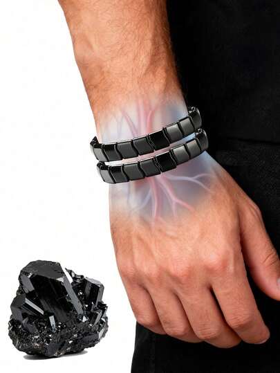 Yanxyad 1/2 piezas Pulsera de hematita, pulseras elásticas ajustables de piedra natural para hombres, pulsera de gema de hematita negra, para hombres y mujeres, joyería de muñeca con estilo