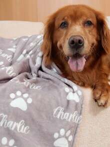 Personalized Custom Pet Blanket, Custom Dog, Cat, Puppy And Kitten Name Blanket Gift For Pet Lovers, Cute Paw And Fish Bone Printed Soft Flannel Plush Throw Blanket, Stylish, Aesthetic, Cozy, Warm, Lightweight, Fuzzy, Foldable And Breathable, All Season Decorative Blanket Suitable For Sofa, Bed, Couch, Bedroom And Living Room, Indoor And Outdoor Use For Daily Nap, Rest, Cold Resistant, Multi Functional, Basic, Casual, Classic, Solid Color, Bohemian, Minimalist, Modern And Sweet Lovely Design, Ideal As Pet Birthday Gift, Pet Housewarming Gift, New Moving Gift, Adoption Welcome Gift And Baby Shower Gift, Perfect Holiday Present For Easter, Halloween, Christmas, Thanksgiving, Valentine's Day, Mother's Day, Father's Day And Other Festivals, Premium Surprise Best Choice For Family, Relatives, Friends, Couples, Foster Caregivers, Animal Volunteers, Pet Cafes, Retail Crowds, Women, Men, Young People, Middle Aged People, The Elderly, Pet Moms, Pet Dads, General Pet Lovers And Animal Protectors - Multicolor - View 3