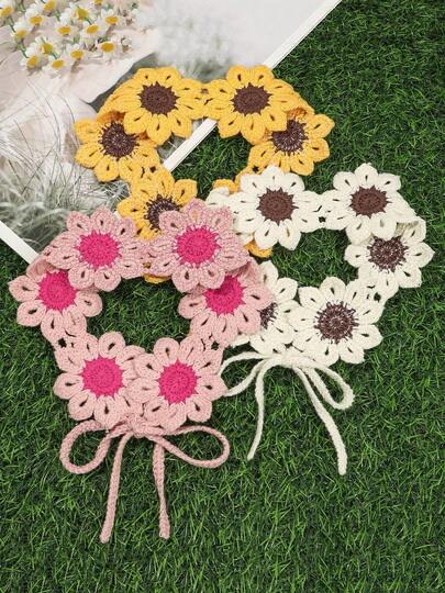 1 pieza/3 piezas Diadema vintage de ganchillo con flores, adecuada para novia, playa, festival, atuendo casual