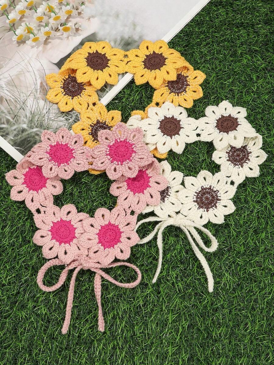 1pc/3pcs Vintage Crochet Floral Headband, Suitable For Bride, Beach, Festival, Casual Outfit Holiday Essential Hair Accessories Summer Beach Hair Bands - Multicolor - View 1