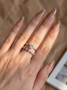 1 Set Luxury Zirconia Stone Rings, 925 Sterling Silver Material, Elegant & Luxurious, Suitable For Daily Dates, Party Attendance, Holiday & Birthday Gifts - Exquisite  Ring - View 4