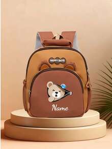 Customizable Backpack With Headphone Zipper And Bear Pattern, Personalized With Your Name Or Holiday Info. Suitable For School, Dance Class, And Travel. Great As Birthday Gift, Souvenir Bag, Christmas Or New Year Gift. Zipper Direction Random. - Multicolor - View 11