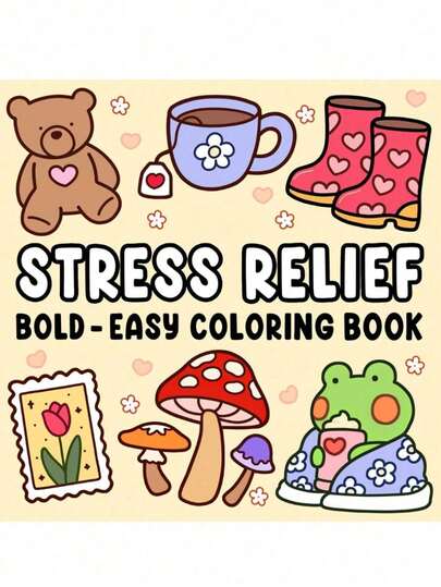 1 Adult & Kids Stress Relief Coloring Book, School Supplies, Toys, Suitable For Back To School, Bold & Simple Design, Easy Relaxing Coloring, Christmas, Halloween, Birthday Gift, Children's Day, Back To School Supplies